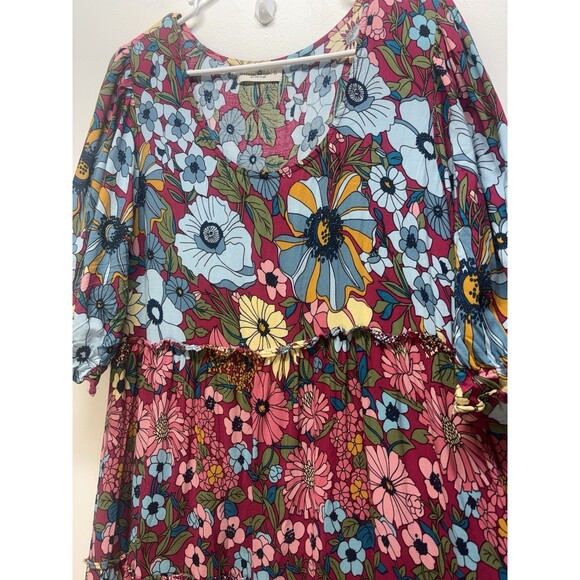 Natural Life Womens Collette Tiered  Maxi Dress Floral Boho Cottage Rayon Sz L - Picture 12 of 16